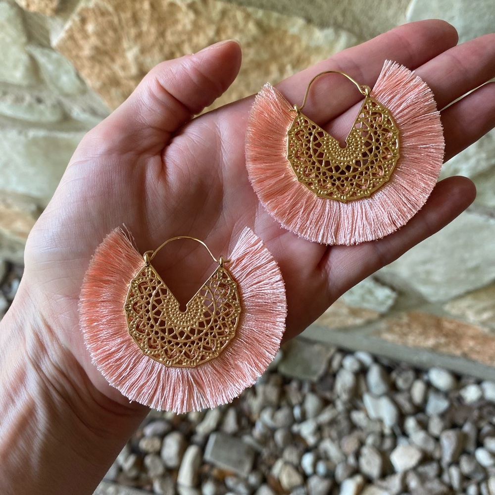 Pink Amelia Filigree Hoop Earrings - Picture 2 of 3